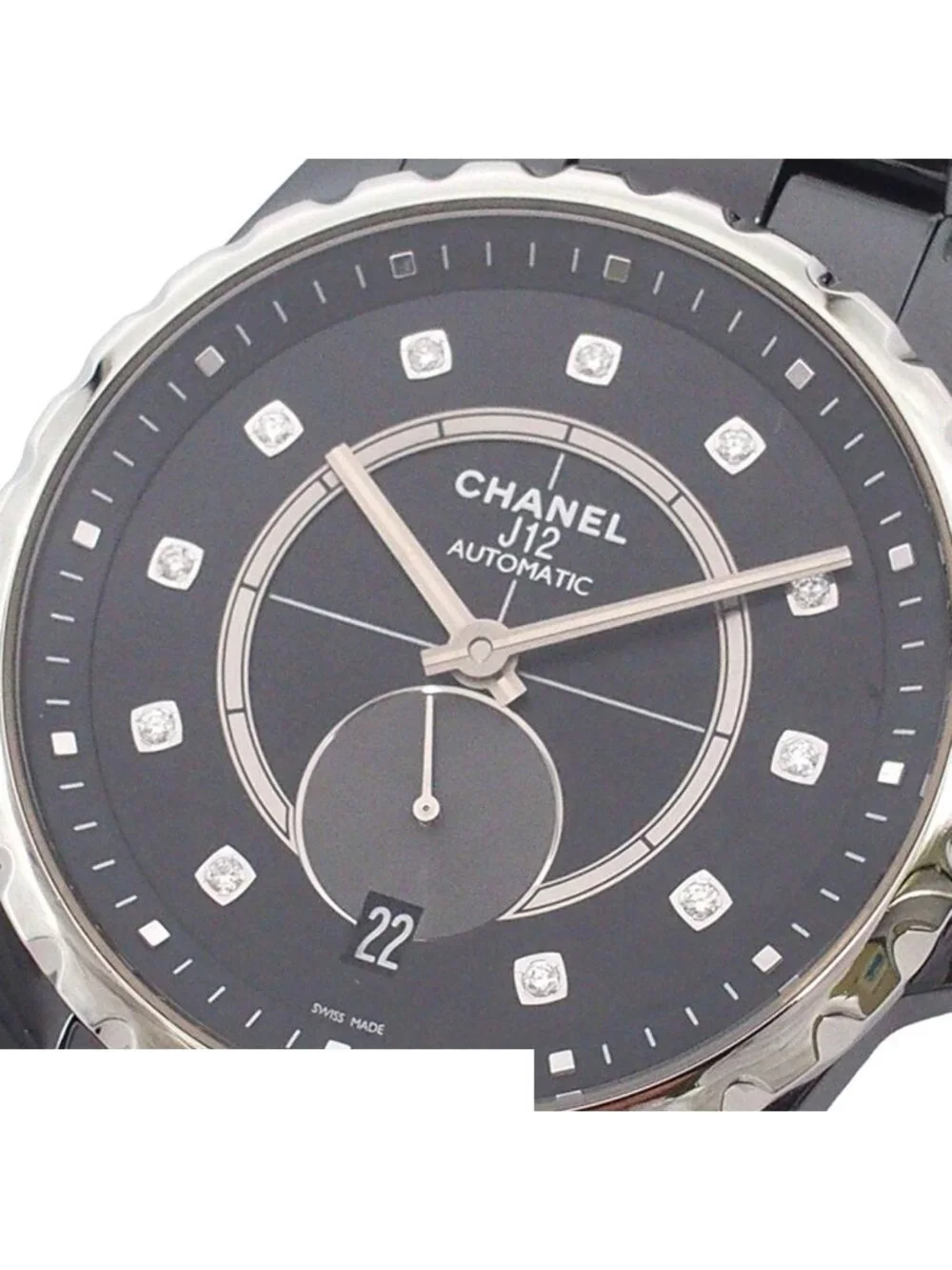 Chanel Black Ceramic SS Diamond 11 PD Small Second Watch Automatic